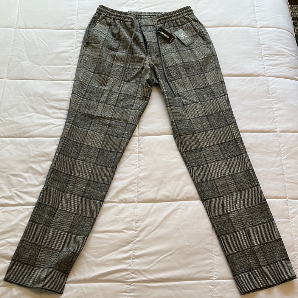 Express Extra Slim Plaid Drawstring Dress Pant